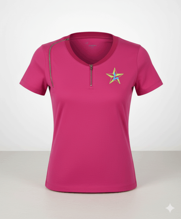 Pink Short-Sleeve Care Top with Chest Opening Zippers