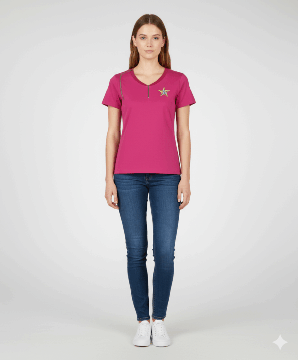 Pink Short-Sleeve Care Top with Chest Opening Zippers - Image 2